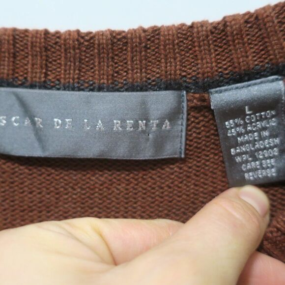 OSCAR DE LA RENTA vintage mens sweater knit brown Large block cotton grandpa pul - Picture 9 of 11